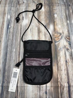 Black Mini Neck Pouch with Pink Mesh Accent